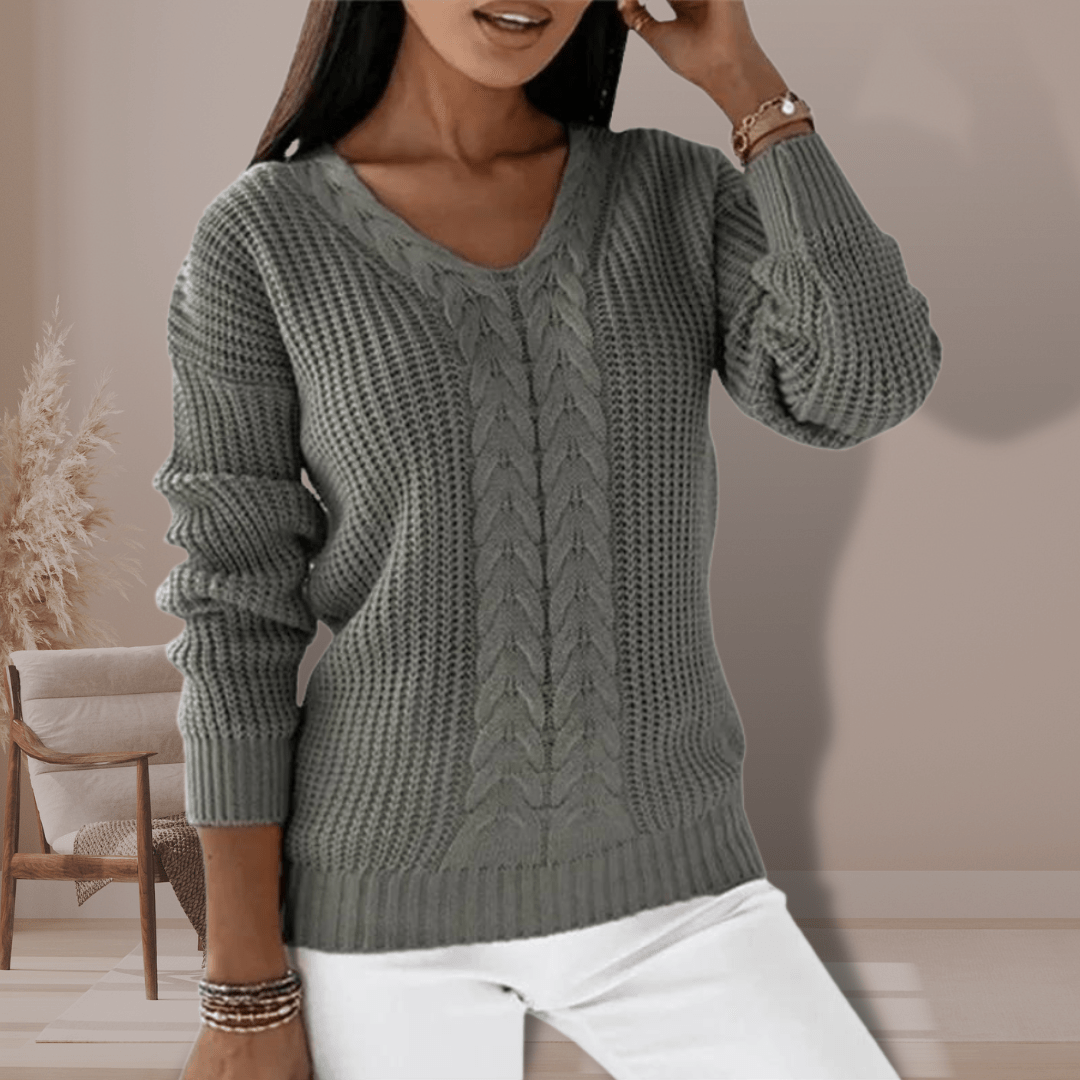 Louise | Vinterklar V-Hals Kabelstrik Sweater