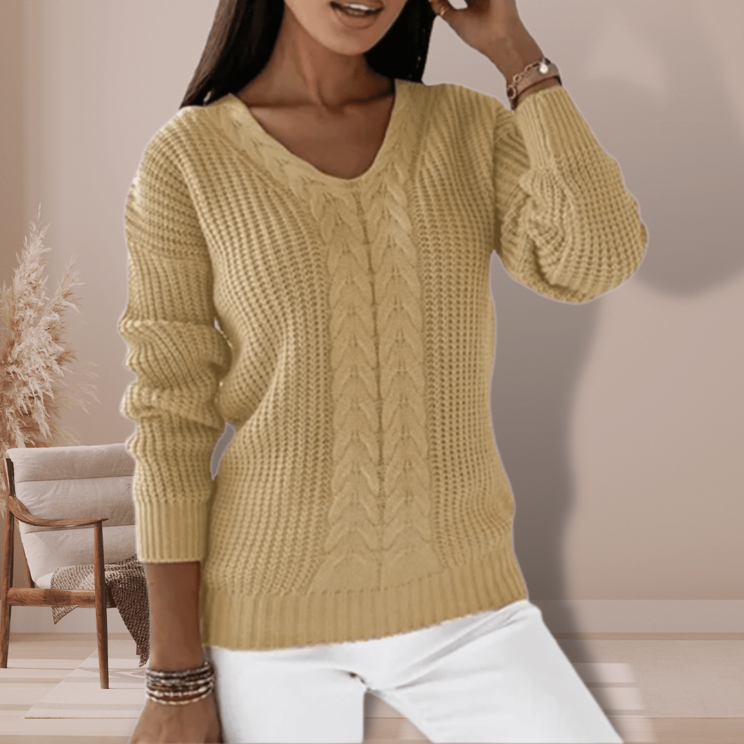 Louise | Vinterklar V-Hals Kabelstrik Sweater