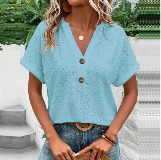 Elegant kortærmet bluse med knapper til damer