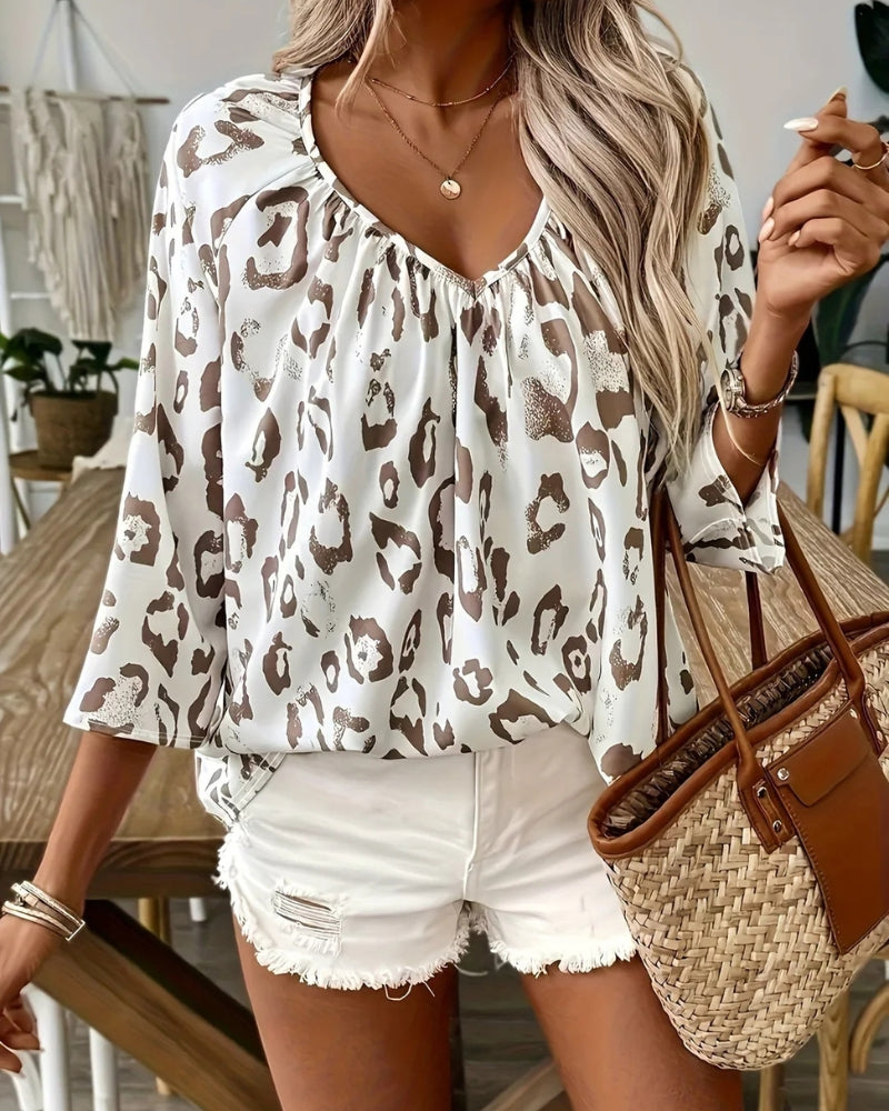 Freja | Leopardmønstret Langærmet Bluse til Kvinder