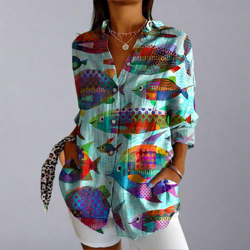 Delia | Klassisk Bluse i Kvalitetsstof med Håndlavede Detaljer