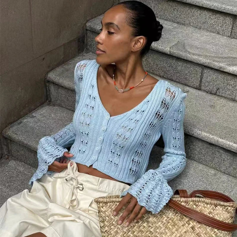 Liva | Dame Hæklet Strikcardigan med Knapper