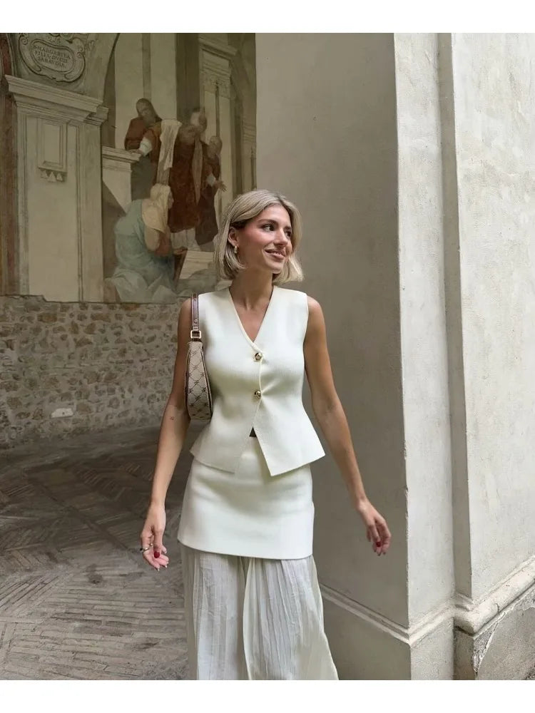 Josefine | Kvinders Ærmeløs Strikvest med Knapper