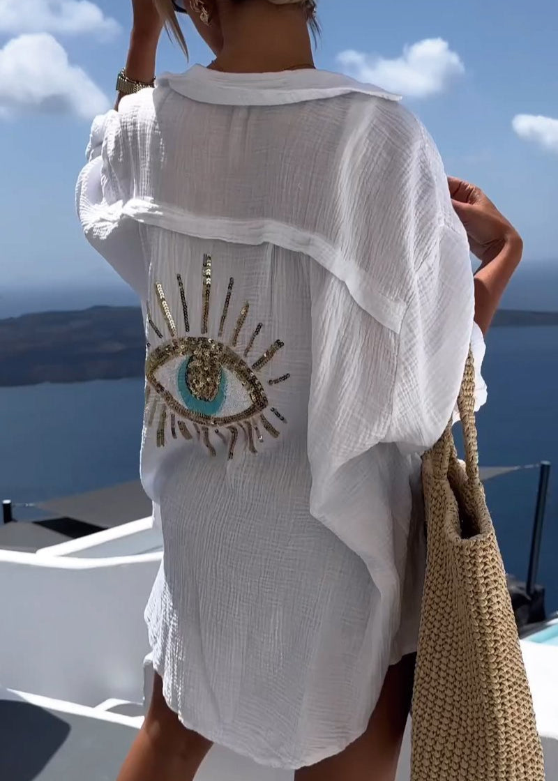 Sofie | Dame Oversize Skjorte med Broderet Rygdetalje