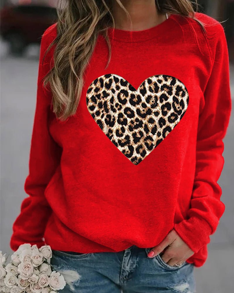 Helle | Vinter Leopard Hjerteprint Dame Sweatshirt