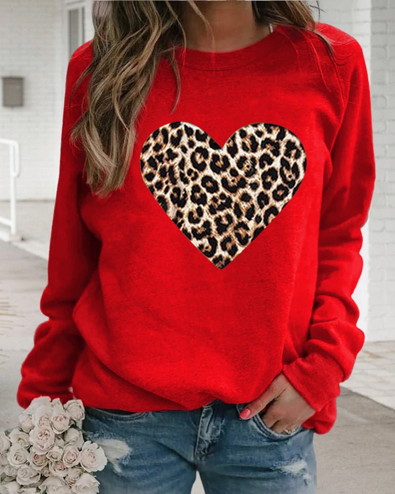 Helle | Vinter Leopard Hjerteprint Dame Sweatshirt